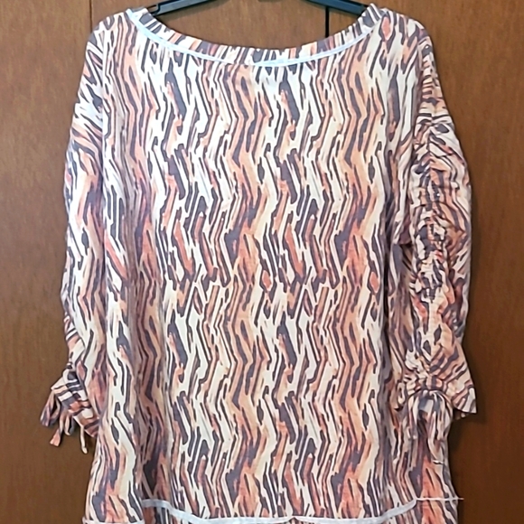NWT Cato ruched sleeve tan, browns & rust colored top Sz L - Picture 6 of 8